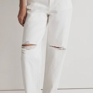 NWT Madewell White Baggy Straight‎ Jeans with Distressed Knees Size 32